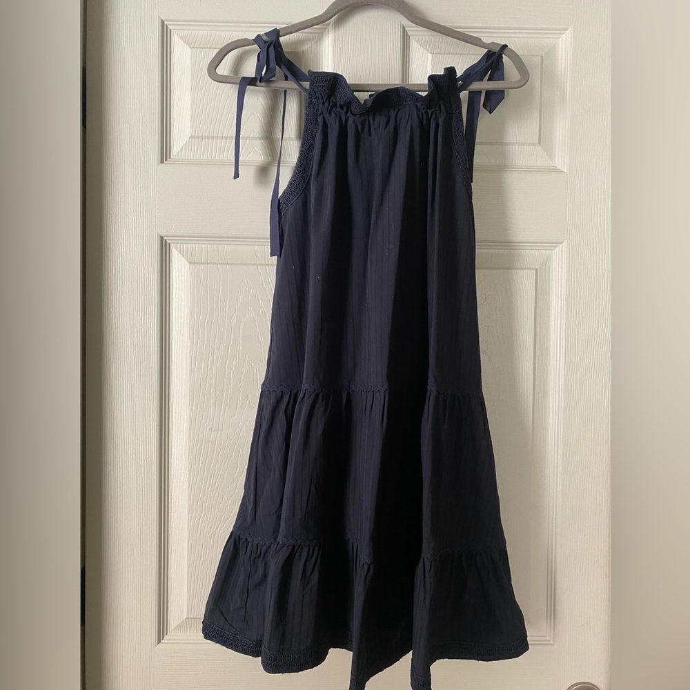 Navy dress with ties at shoulders